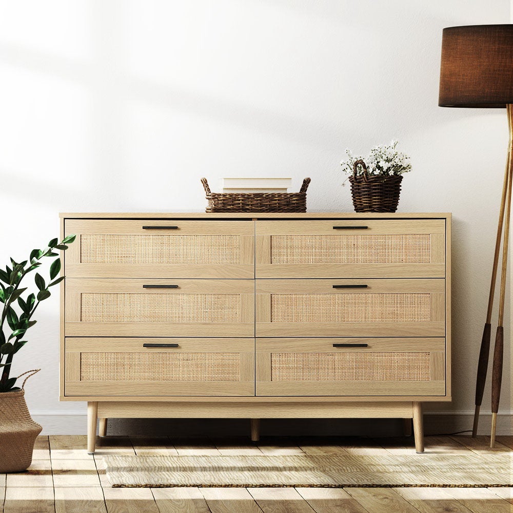 Artiss 6 Chest of Drawers Rattan Tallboy Cabinet Bedroom Clothes