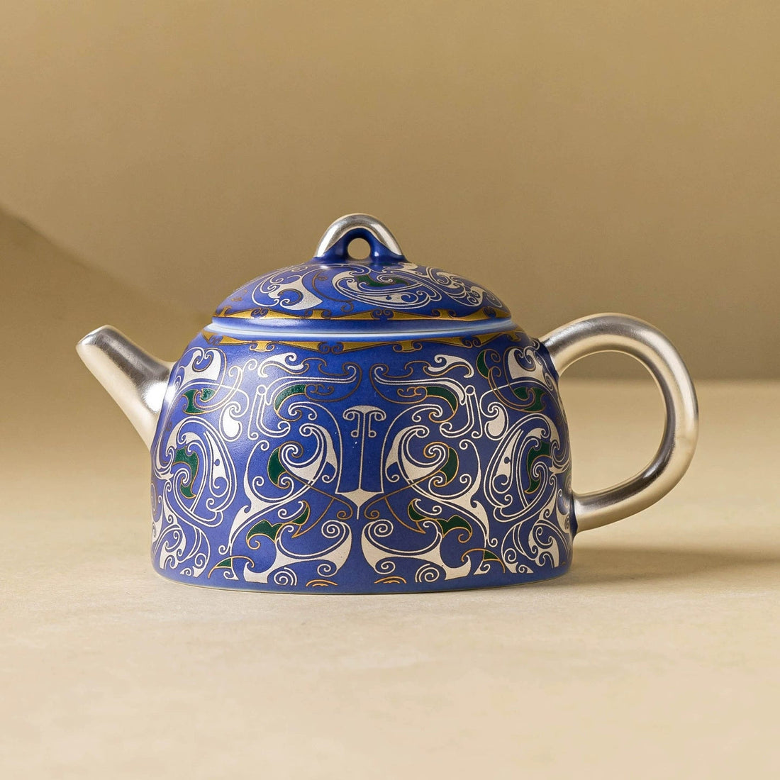 999 Silver Filigree Porcelain Teapot &amp; Saucer Gift Set — Imperial Blue
