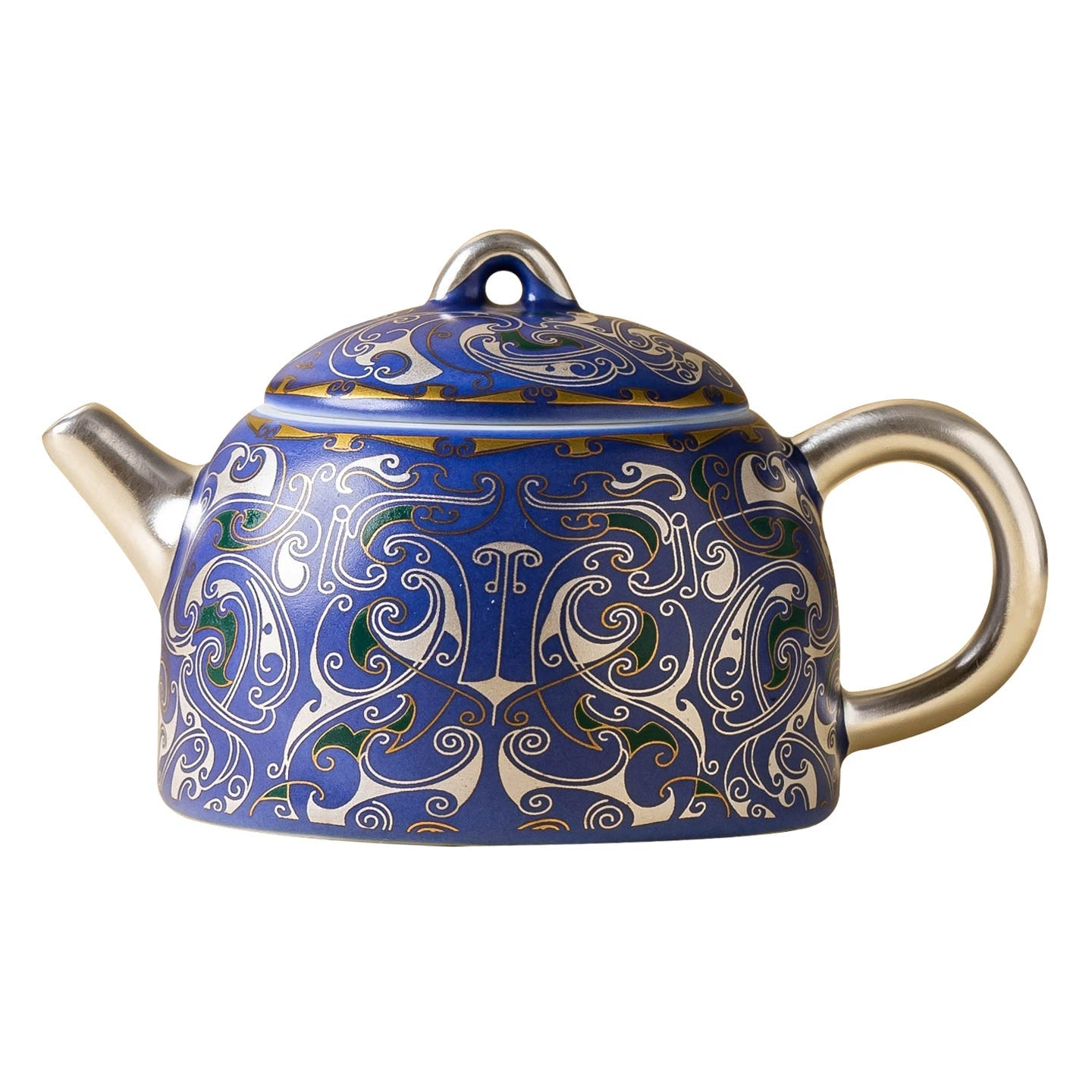 999 Silver Filigree Porcelain Teapot &amp; Saucer Gift Set — Imperial Blue