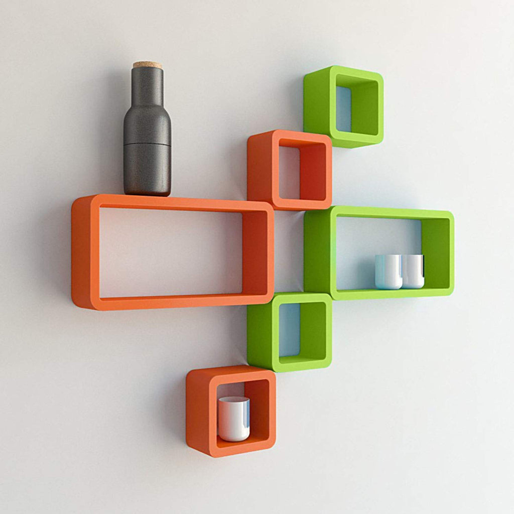 Wall Shelf 6 Pieces Cube and Rectangle Storage Display MDF Shelf -