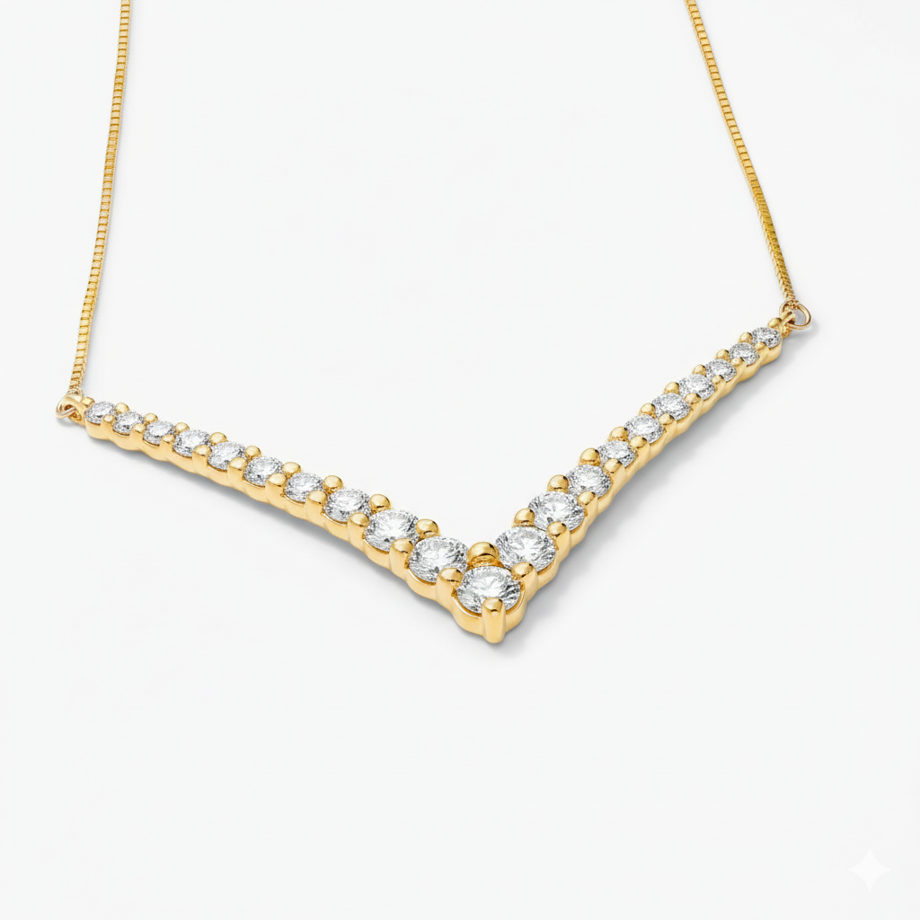 5ct Lab Diamond V Necklace | Graduated Round Brilliant | IGI Certified