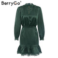BerryGo Vintage ruffled  lace satin dress women