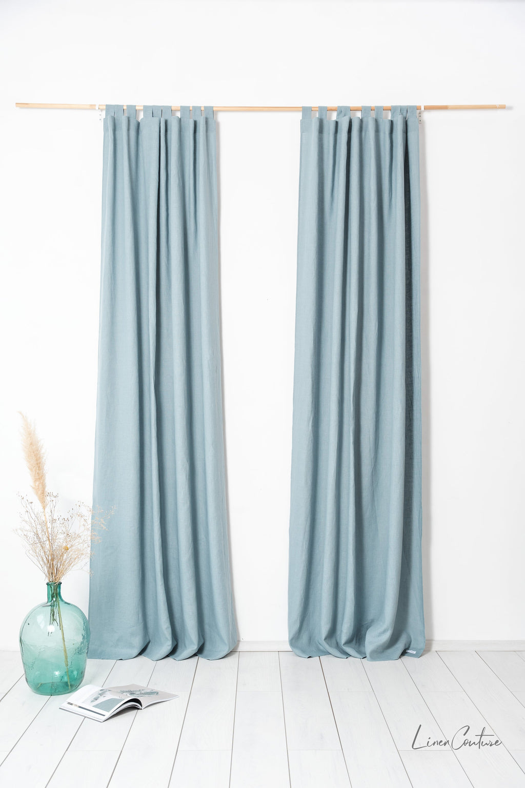Greyish Mint linen curtain with tabs