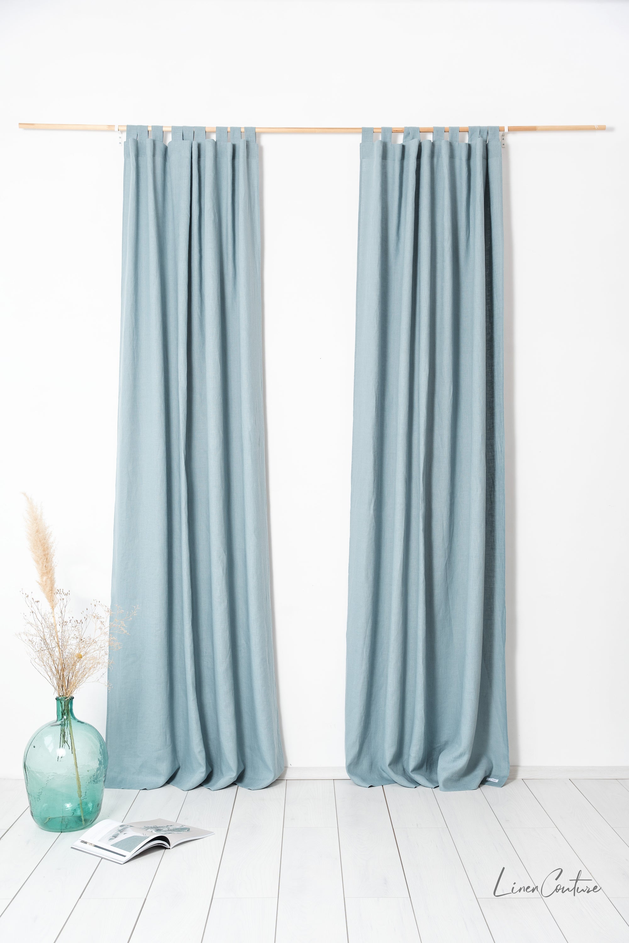 Greyish Mint linen curtain with tabs
