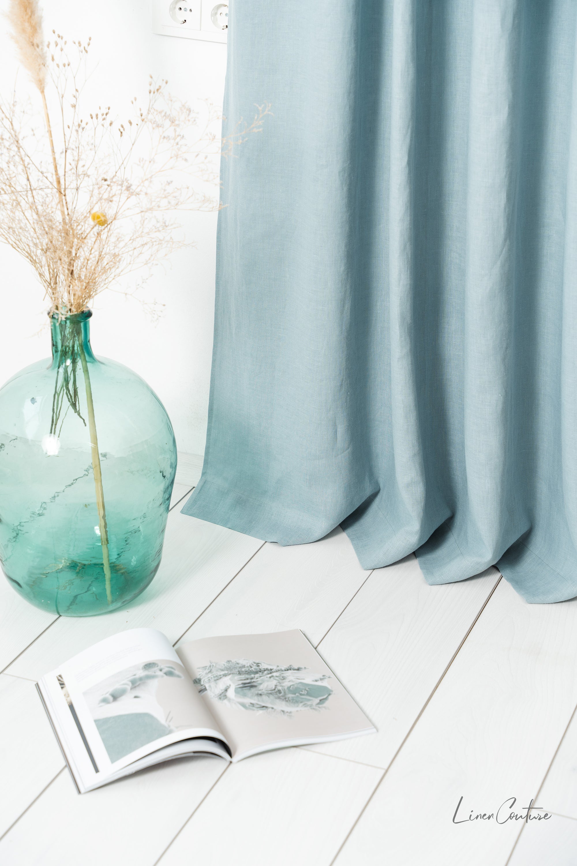 Greyish Mint linen curtain with tabs
