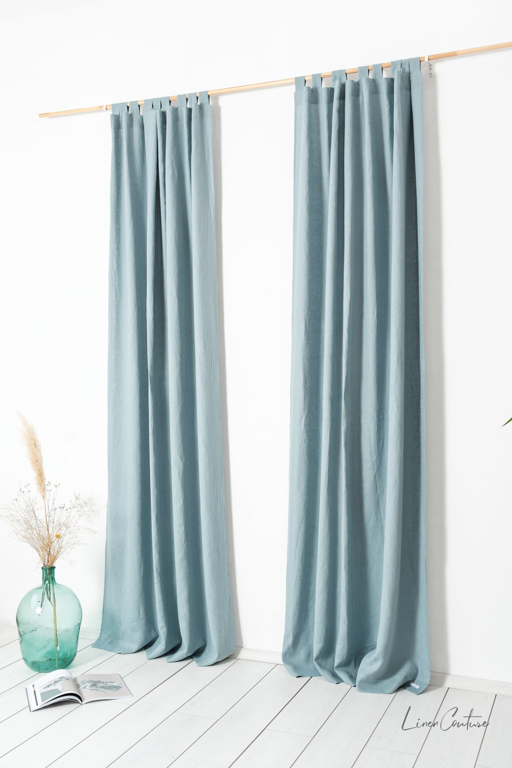 Greyish Mint linen curtain with tabs