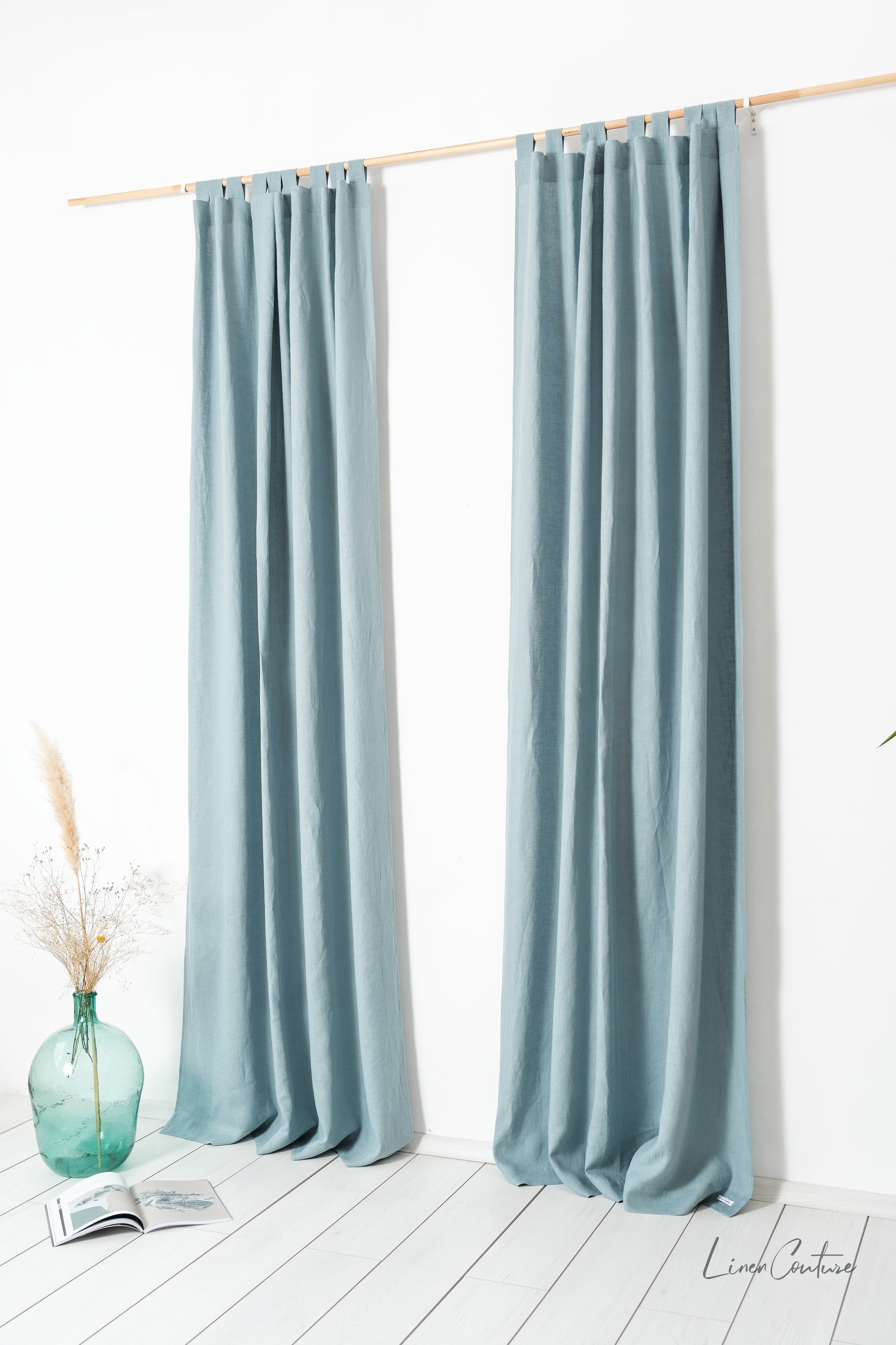 Greyish Mint linen curtain with tabs