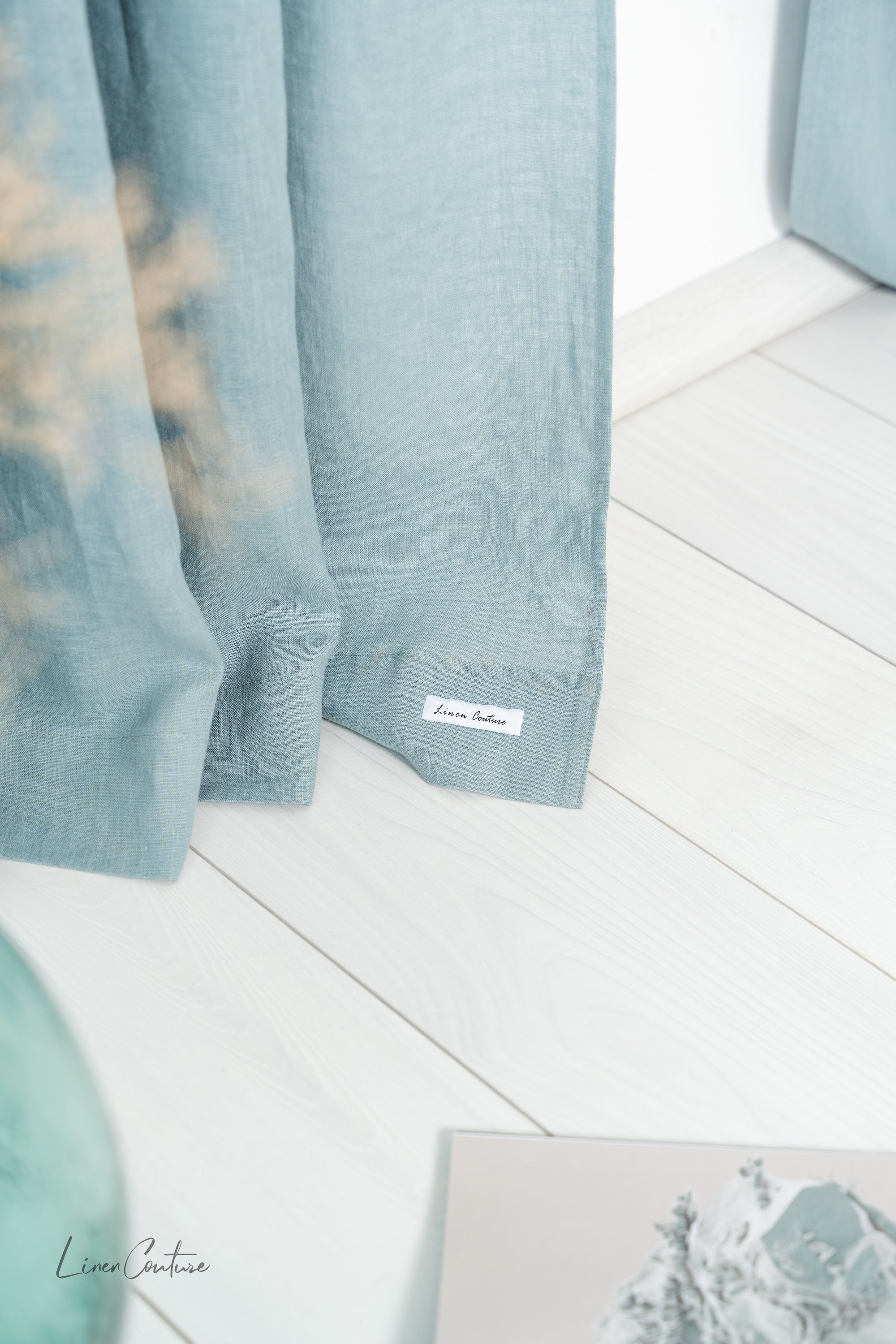 Greyish Mint linen curtain with tabs