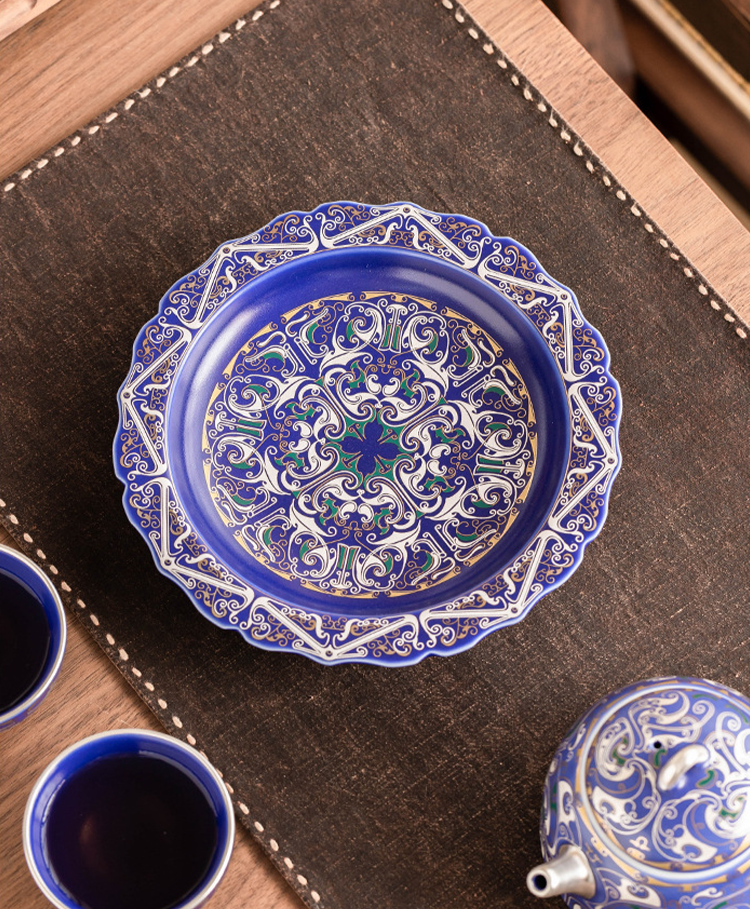 999 Silver Filigree Porcelain Teapot &amp; Saucer Gift Set — Imperial Blue