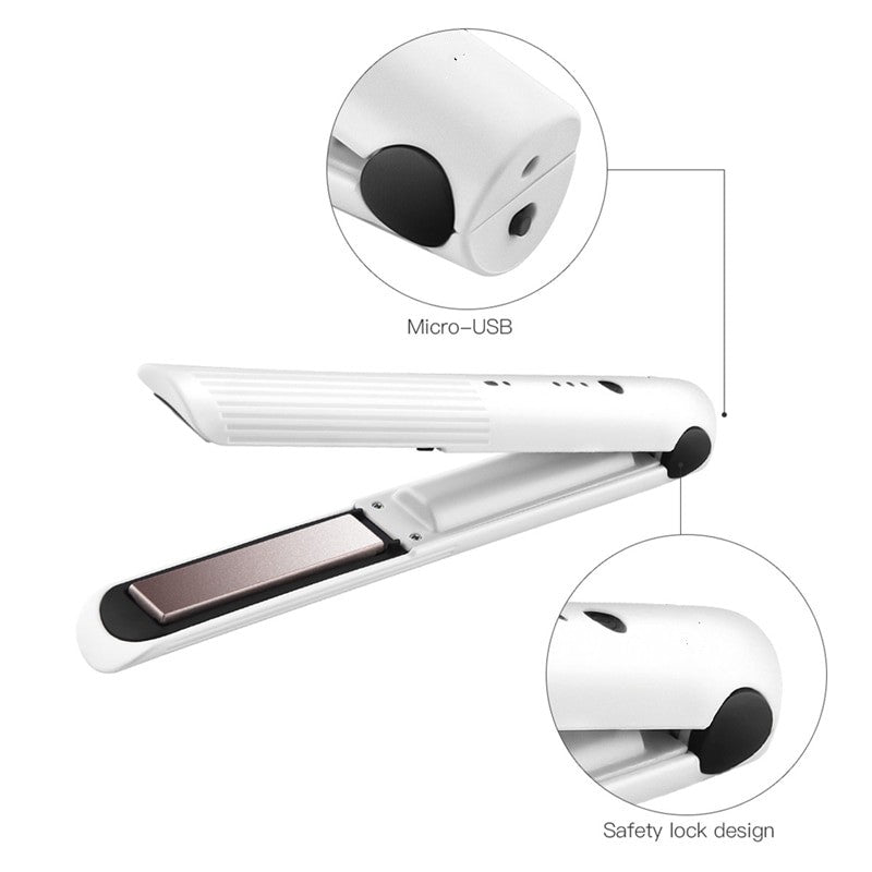 Rechargeable Hair Straightener Cordless Flat Iron Curler Ceramic