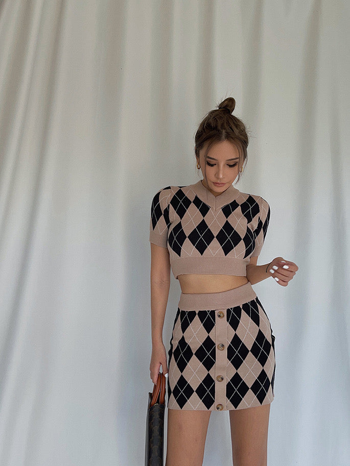 Argyle Buttoned Knit Set