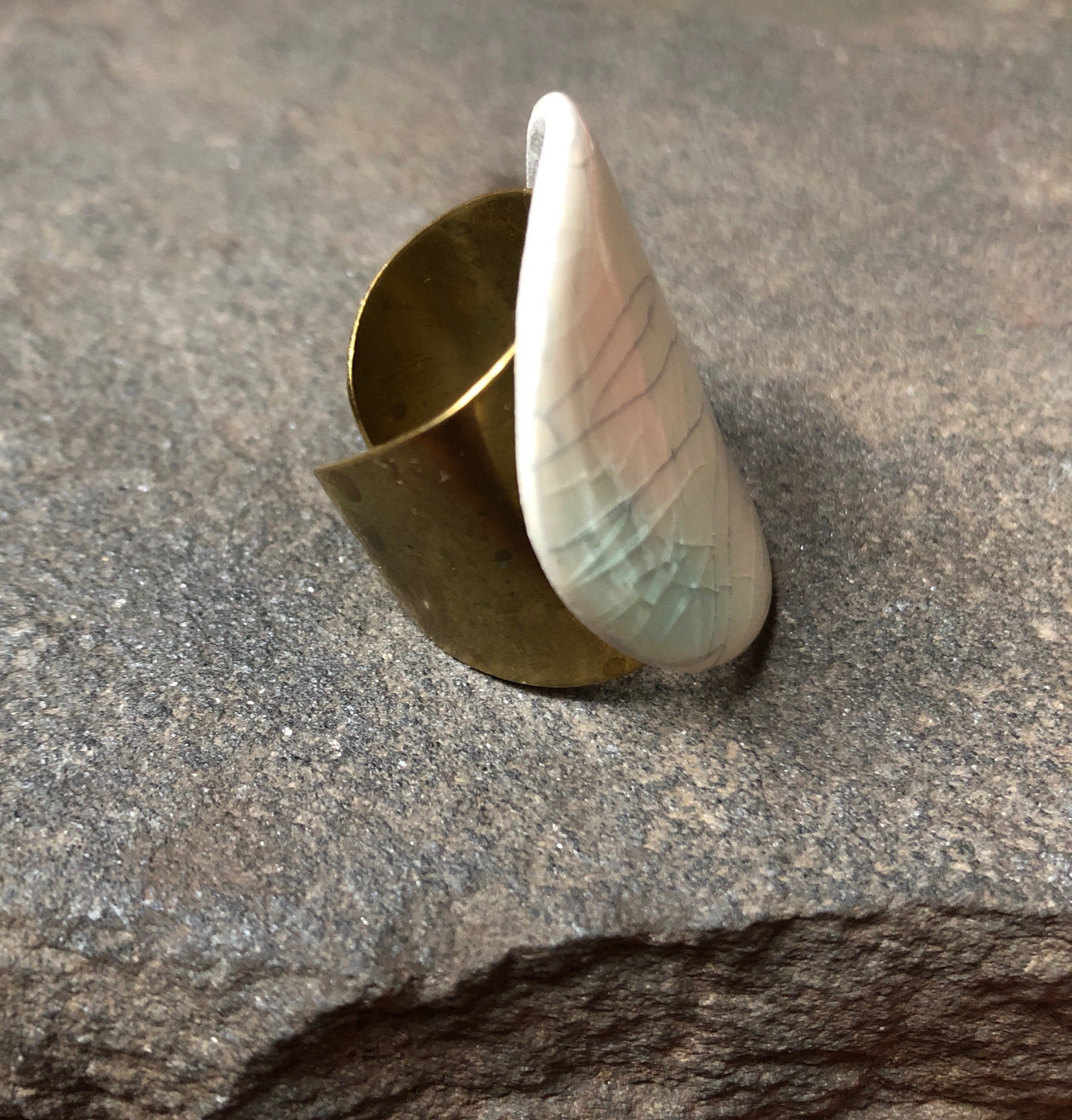 Adjustable Handmade Original Ceramic Band Statement Cocktail Ring Teal