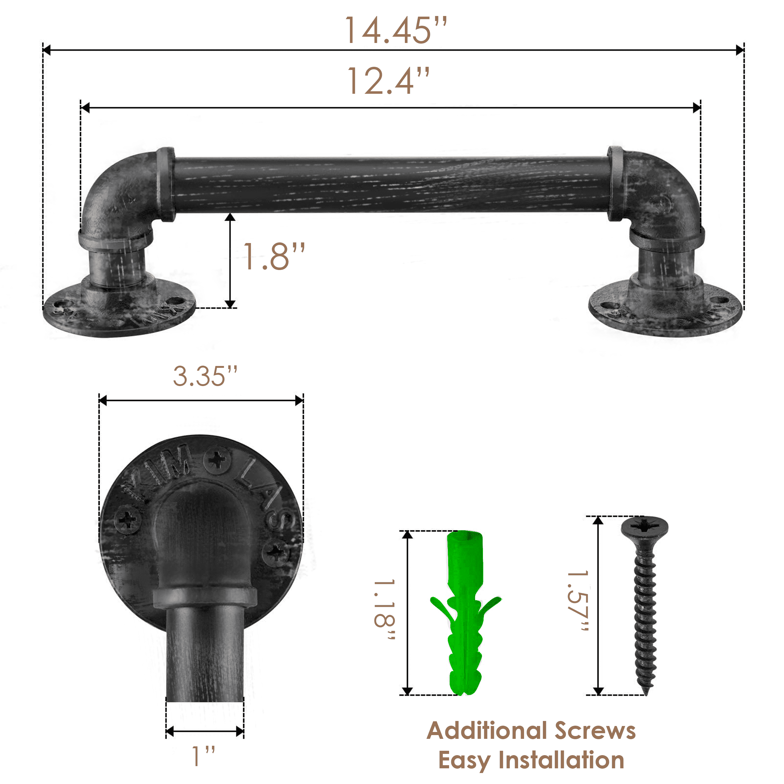 (12in - Black Brush Silver) Industrial Barn Door Handles, 100%