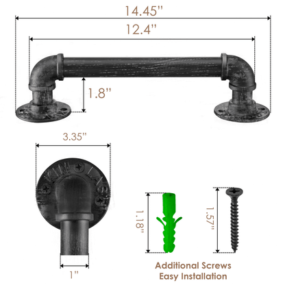 (12in - Black Brush Silver) Industrial Barn Door Handles, 100%