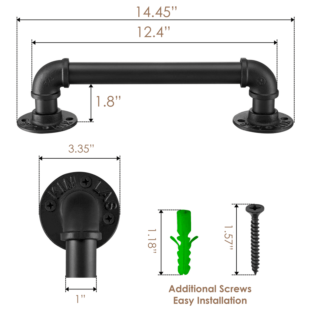 (12in - Black) Industrial Barn Door Handles, 100% high-quality
