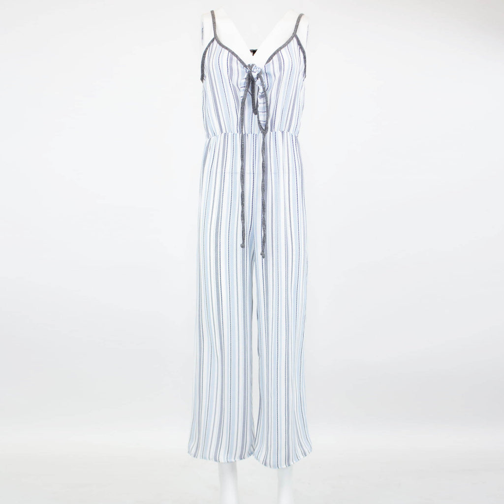 Front Tie Cropped Jumpsuit - Blue