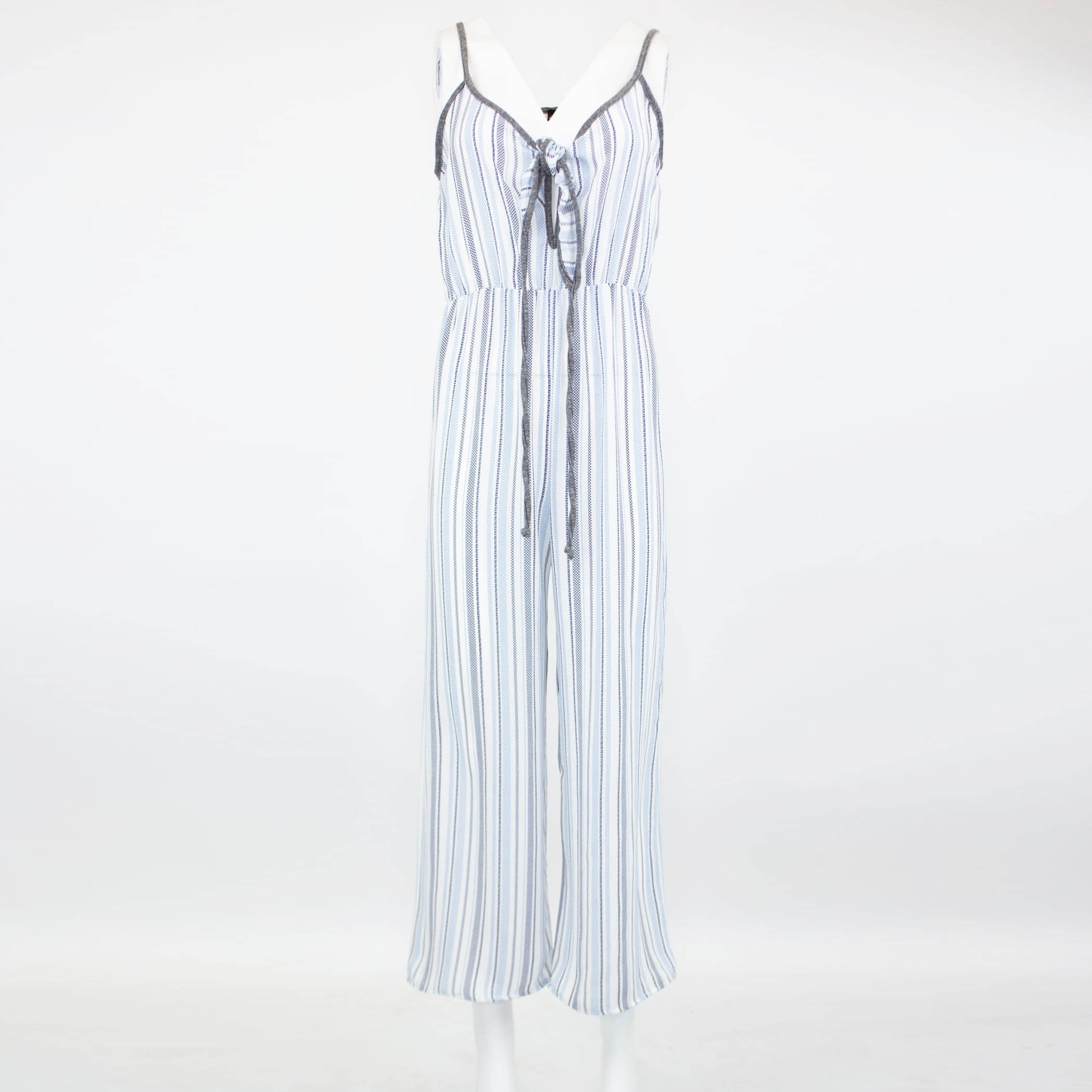 Front Tie Cropped Jumpsuit - Blue
