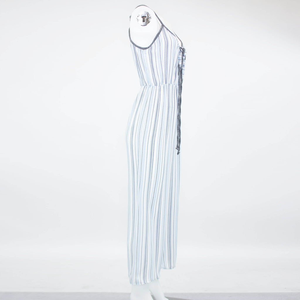 Front Tie Cropped Jumpsuit - Blue