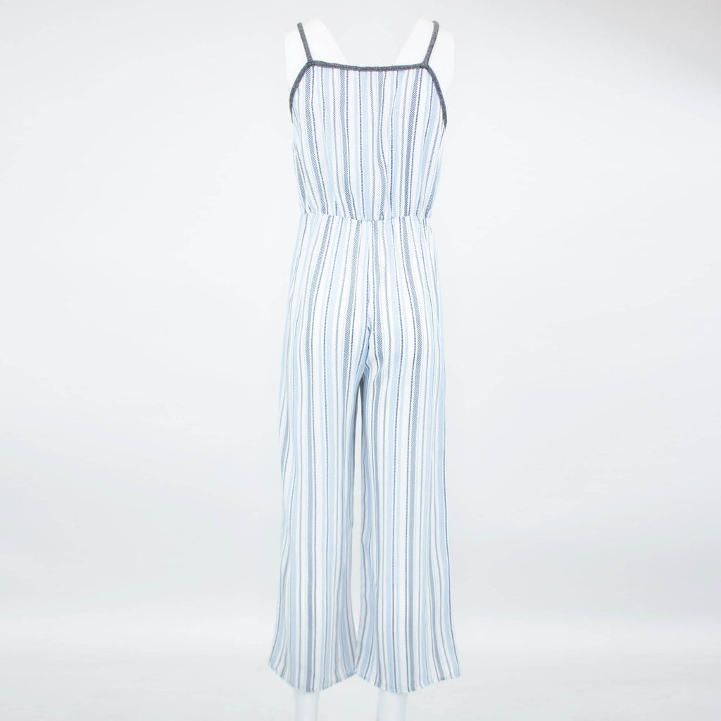 Front Tie Cropped Jumpsuit - Blue