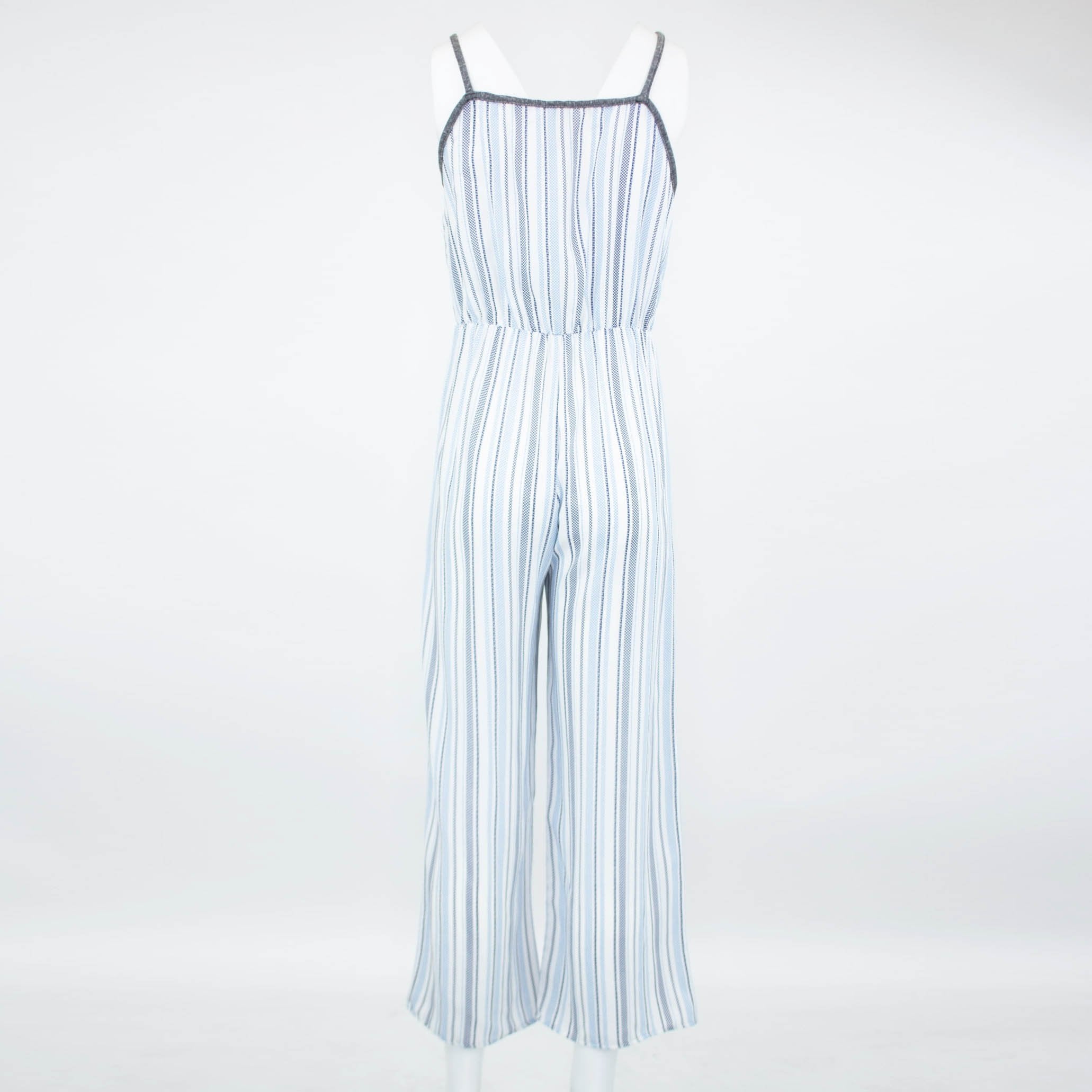 Front Tie Cropped Jumpsuit - Blue
