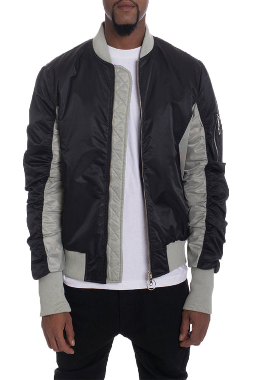 Lime Milo Bolden Two Tone Bomber jacket in black and beige, stylish outerwear with a modern two-tone design.
