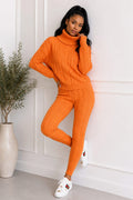 Ladies Chunky Knitted Ribbed Polo High Neck Top Leggings Loungewear