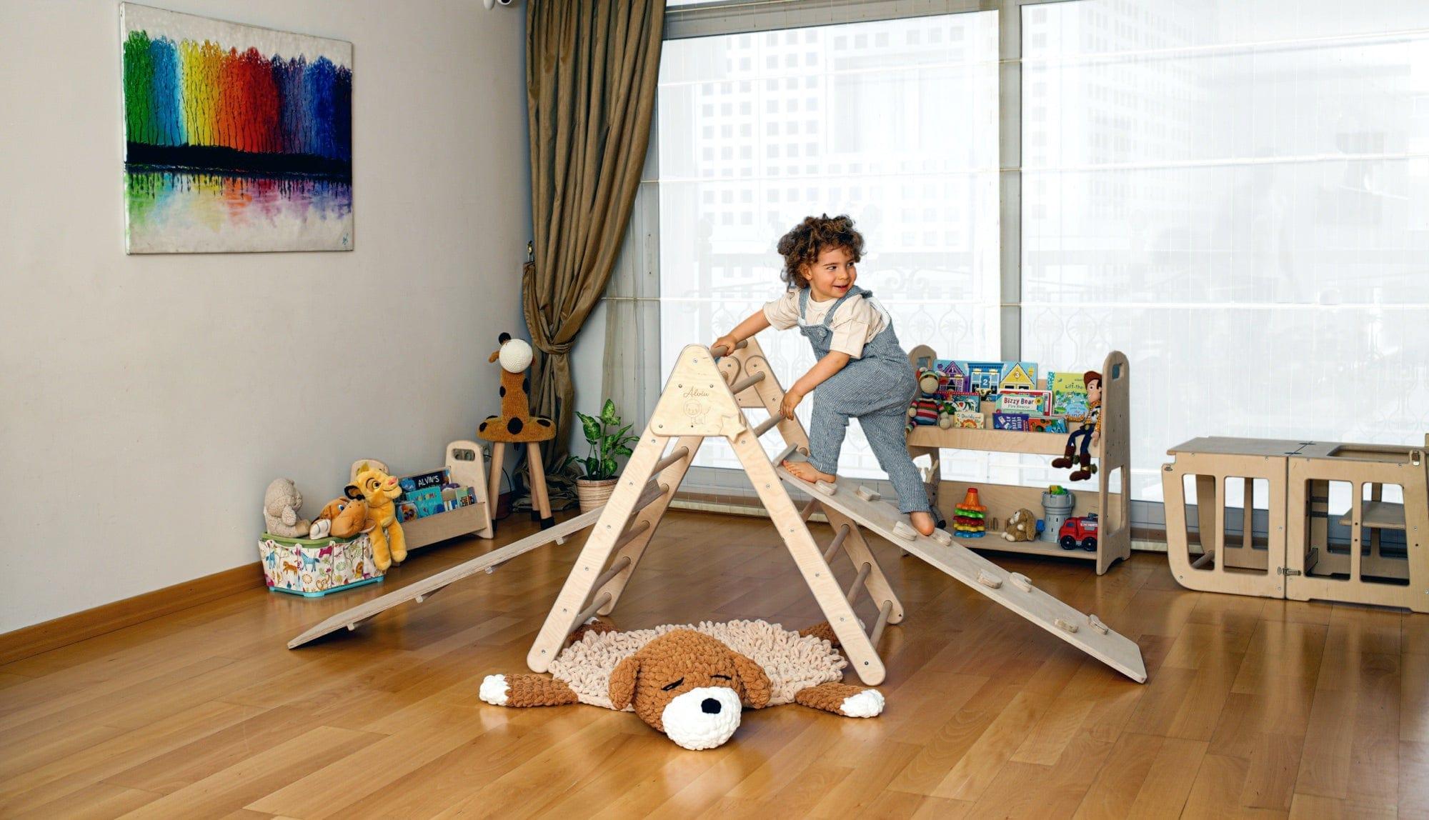 Foldable Climbing Triangle with 2 Ramps | Pikler Triangle for Kids