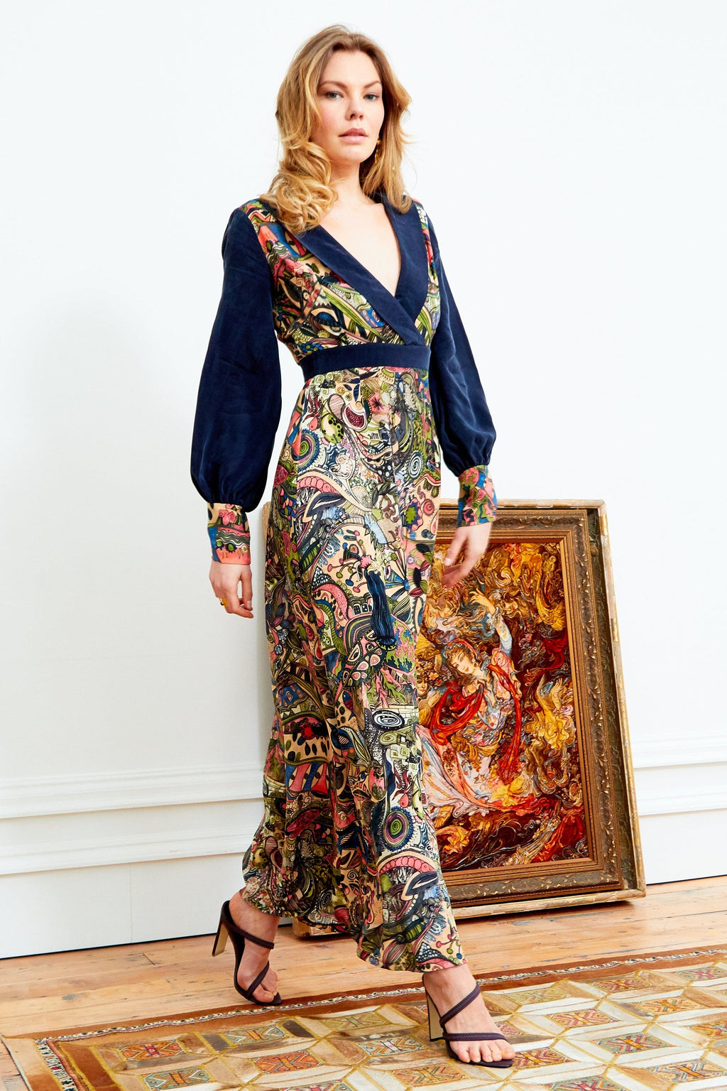 Hand painted Long Sleeve Maxi Dress