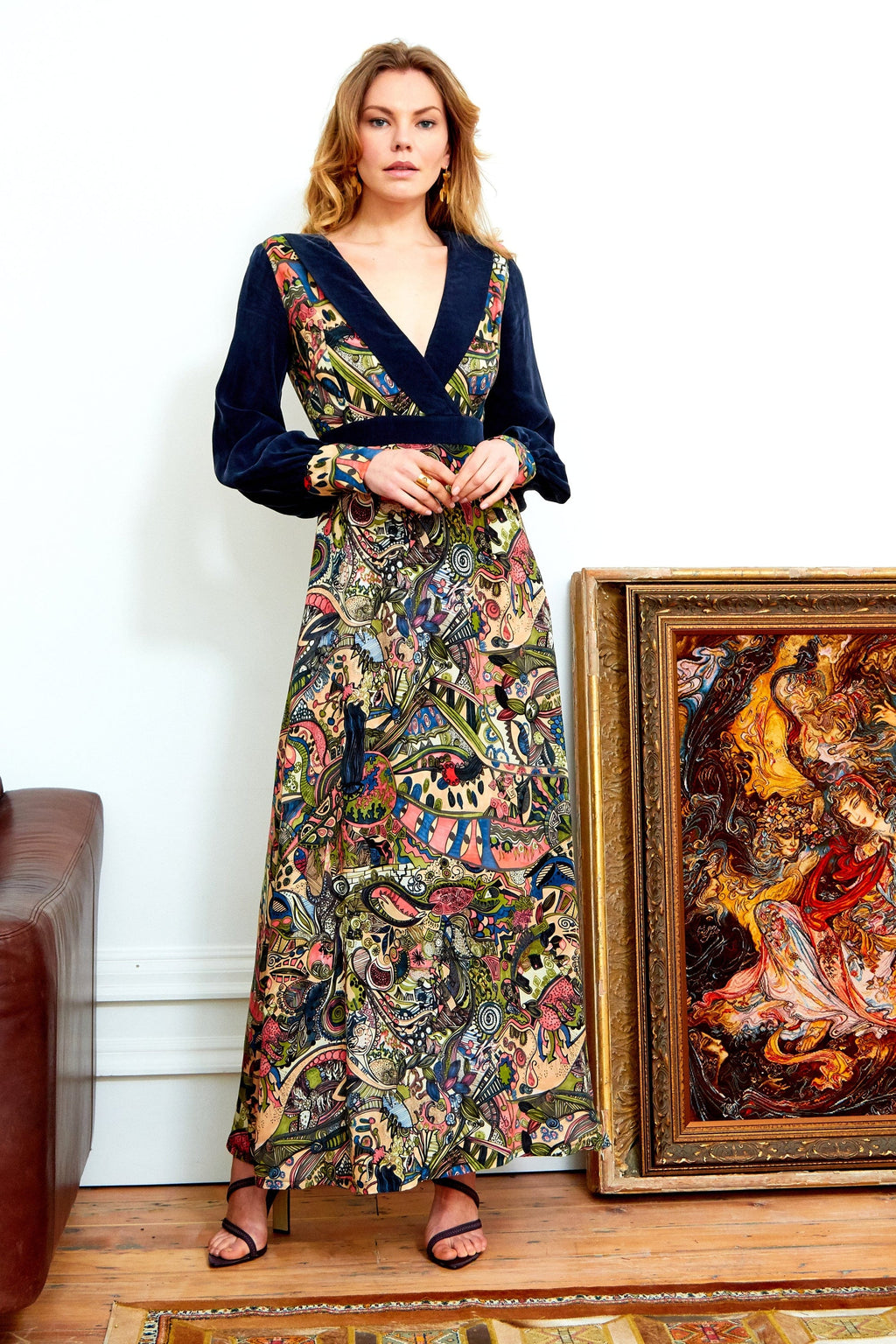 Hand painted Long Sleeve Maxi Dress