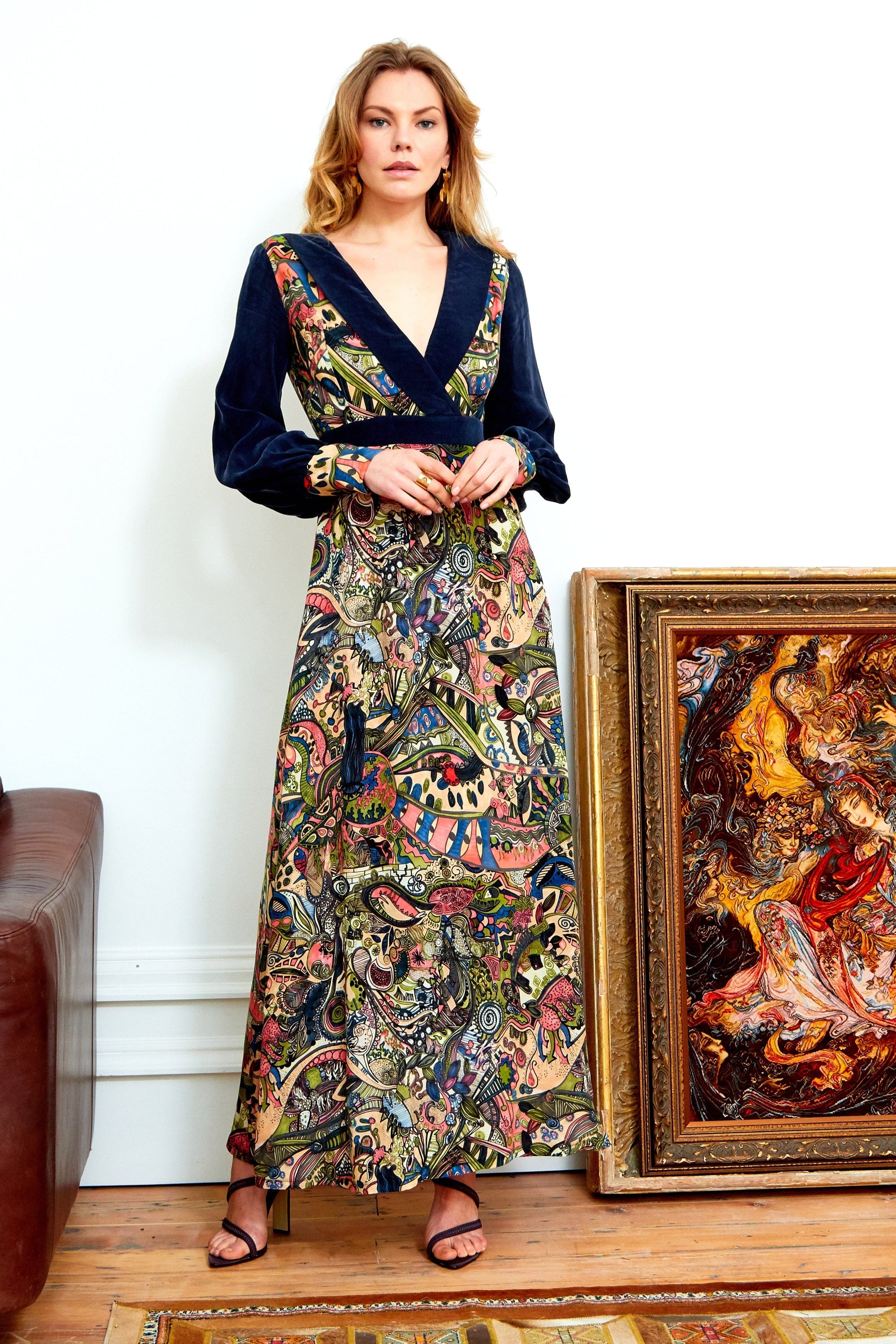 Hand painted Long Sleeve Maxi Dress