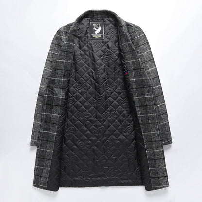 25 Edition – Men’s Wool-Blend Plaid Business Overcoat (Mid-Length)