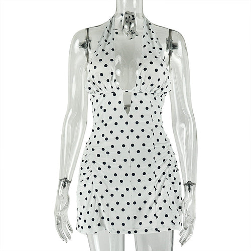 Polka Dot Slimming Printed Sexy A line Dress Deep V Plunge neck