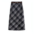 High Waist Mid-length Woolen Plaid Skirt For Women