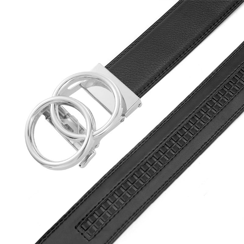 Fashion simple double ring men's automatic belt real belt gold and