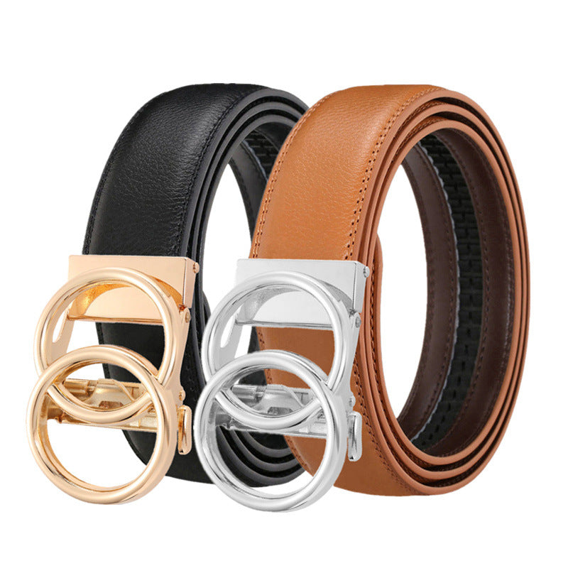 Fashion simple double ring men's automatic belt real belt gold and