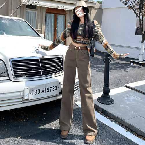 DenimDare™ Brown High Waist Retro Jeans