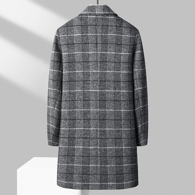 25 Edition – Men’s Wool-Blend Plaid Business Overcoat (Mid-Length)