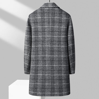 25 Edition – Men’s Wool-Blend Plaid Business Overcoat (Mid-Length)