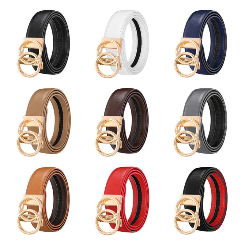 Fashion simple double ring men's automatic belt real belt gold and