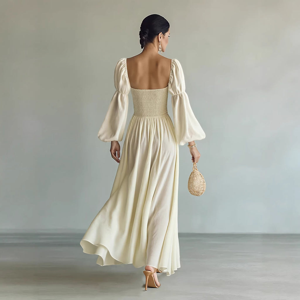 Women Clothing Palace Artistic Retro French Formal Dress Puff Sleeve