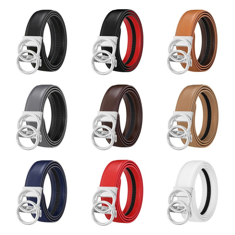 Fashion simple double ring men's automatic belt real belt gold and