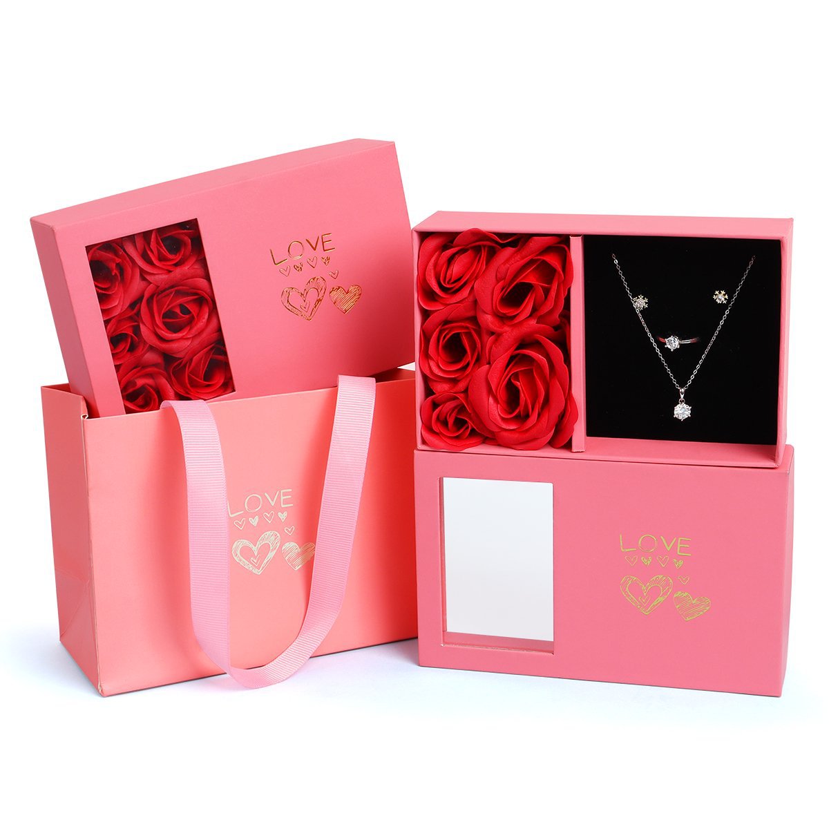 Heaven and Earth Cover Rose Jewelry Box Six Flowers Ring Box