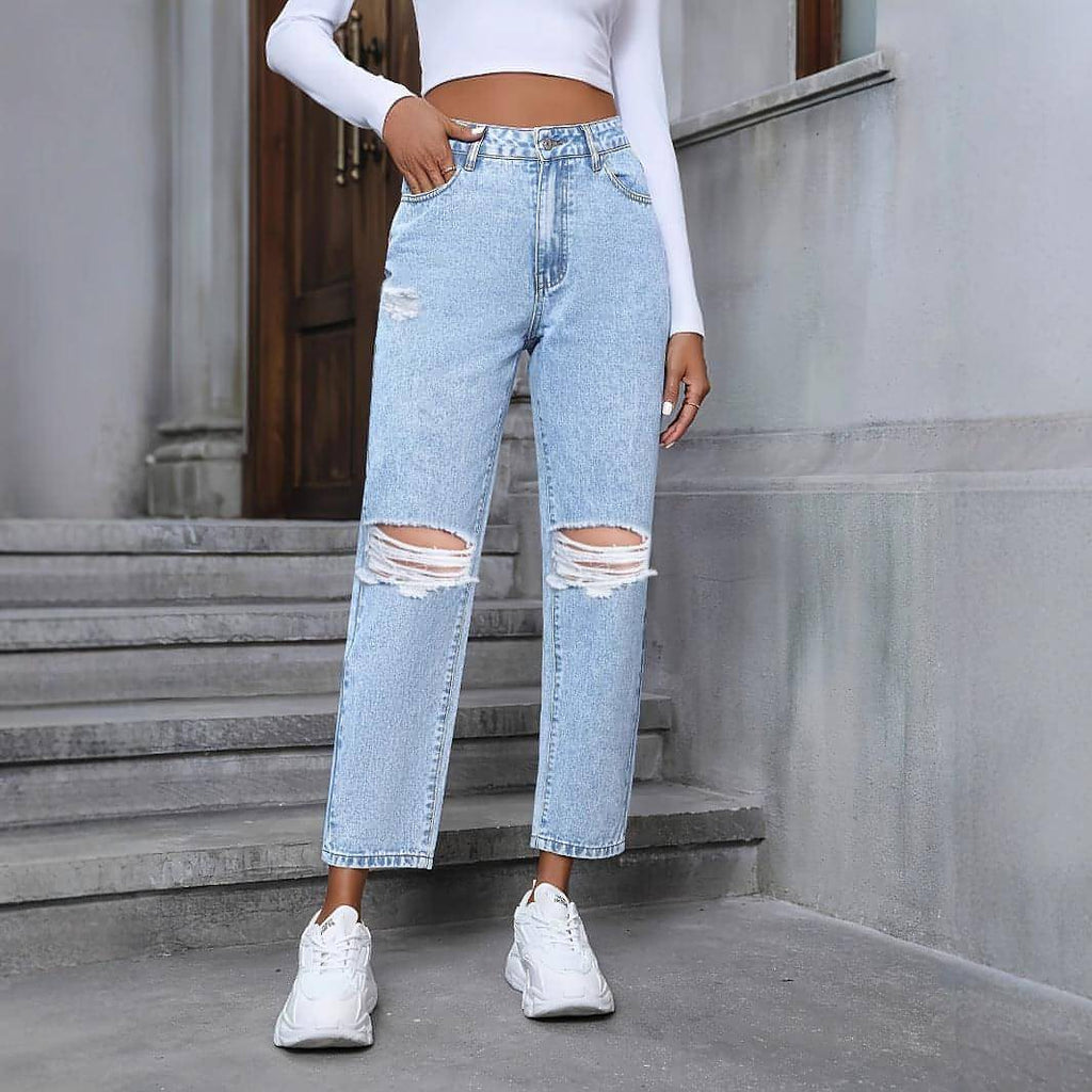 DenimDare™ Loose Straight Ripped Denim Jeans