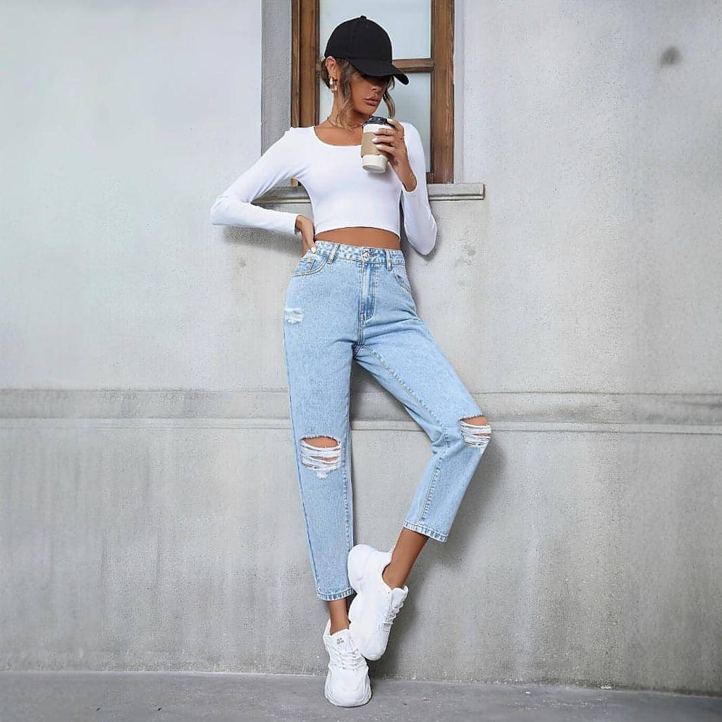 DenimDare™ Loose Straight Ripped Denim Jeans