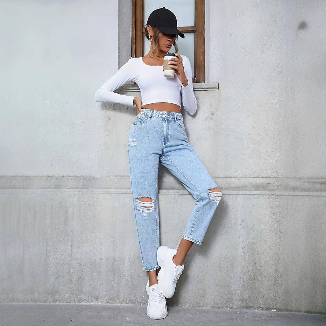 DenimDare™ Loose Straight Ripped Denim Jeans