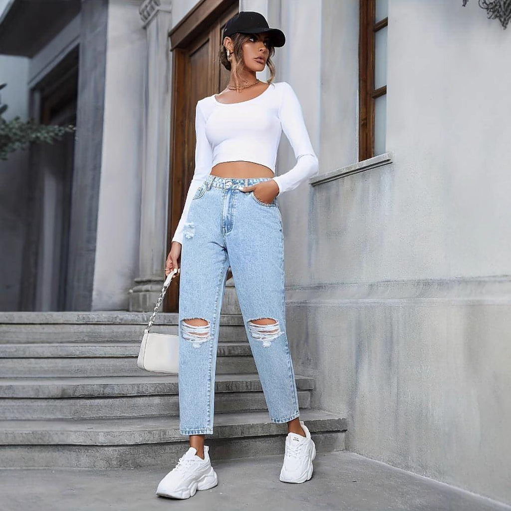 DenimDare™ Loose Straight Ripped Denim Jeans