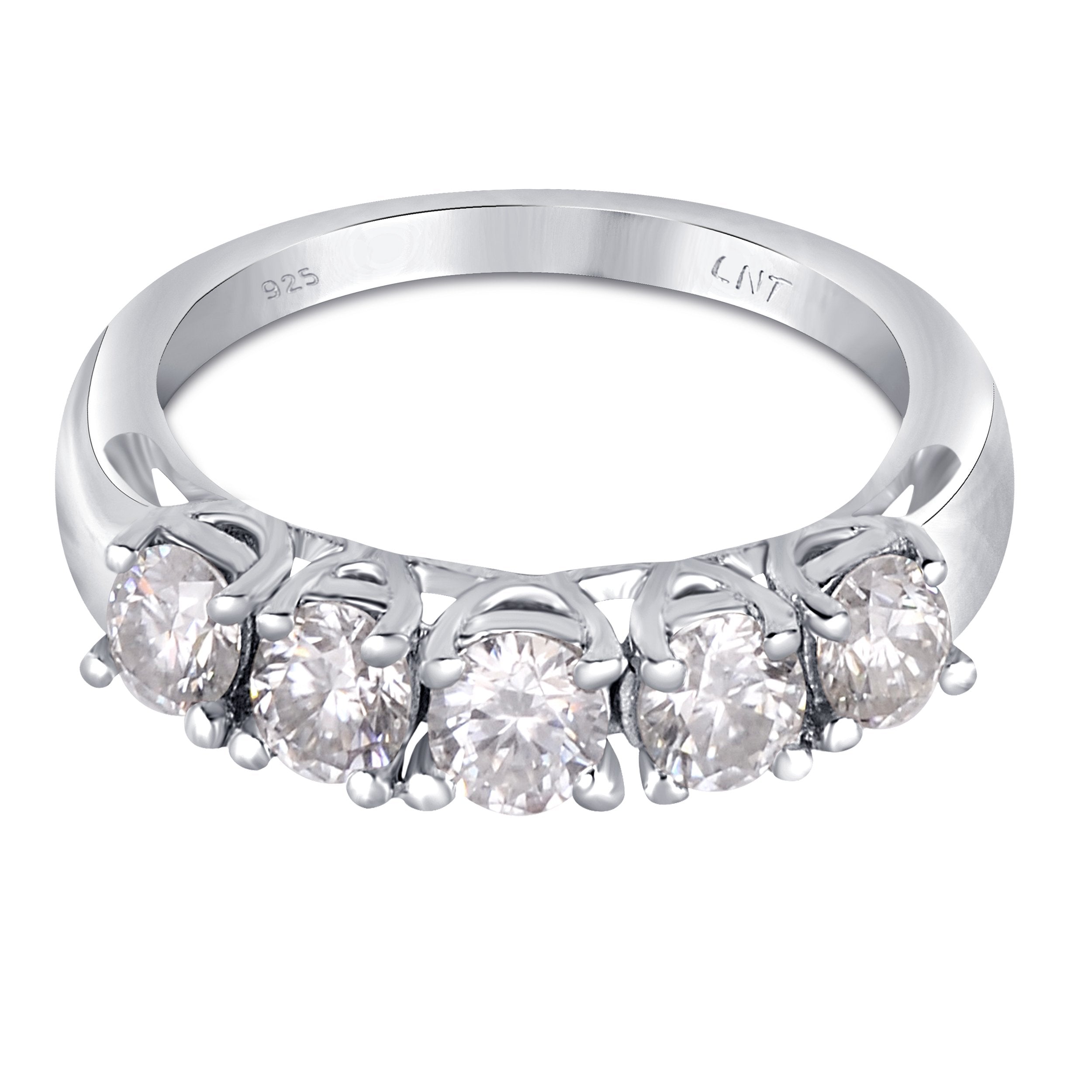White Moissanite 5-Stone Ring Sterling Silver