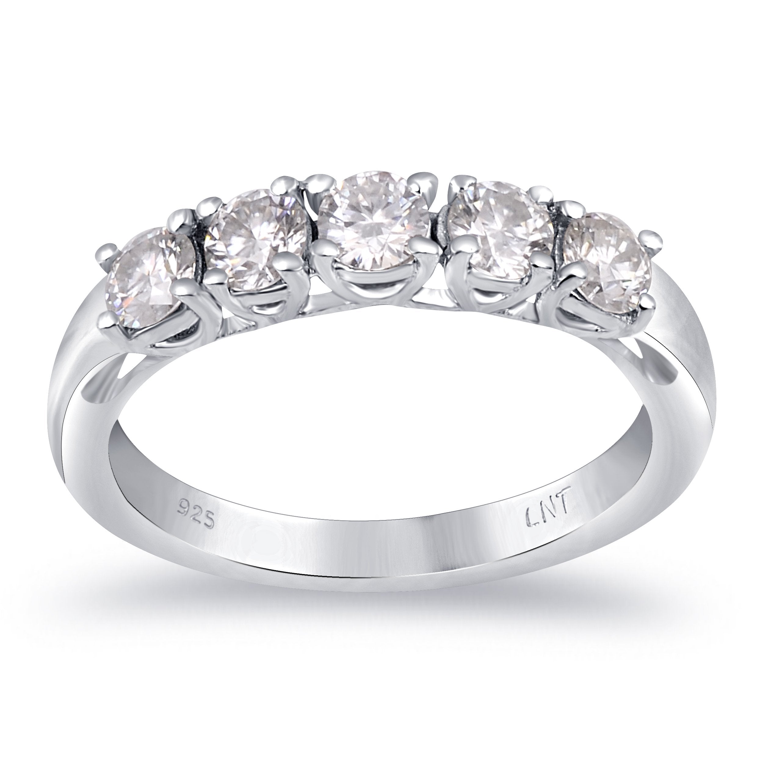 White Moissanite 5-Stone Ring Sterling Silver