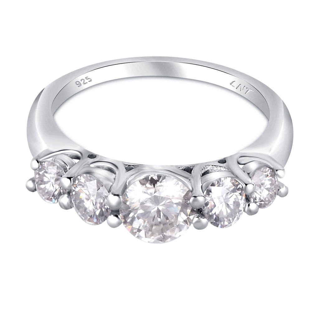 White Moissanite 5-Stone Ring Sterling Silver