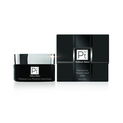 Amaranth Daisy Platinum Lux Phantom Mud Mask in a jar, showcasing its smooth, gray clay texture for bath and beauty skincare.